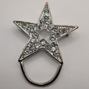 Vintage Silver Rhinestone Star Brooch Lonestar Dangle Charm Loop